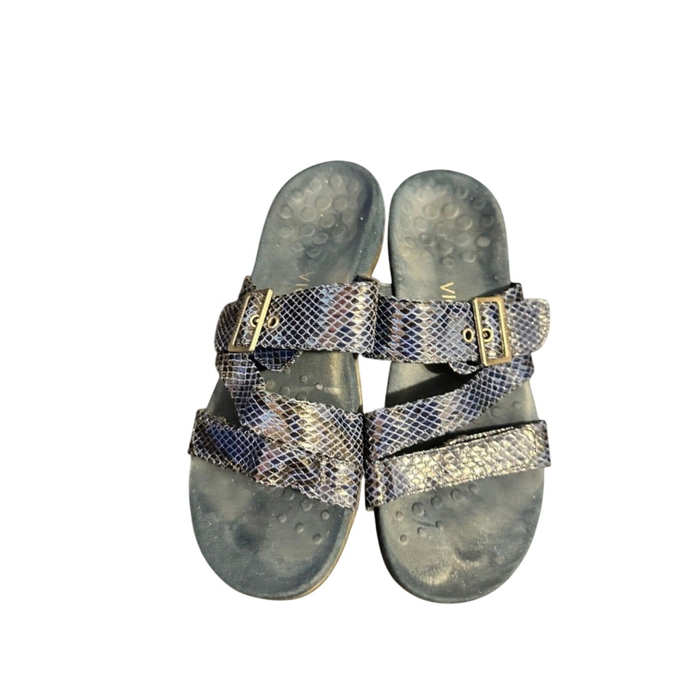 Vionic Womens Blue Snake Print Adjustable Slide‎ Sandals Size 8
